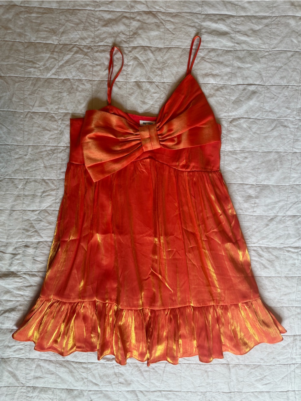 Day + Moon Orange Metallic Bow-Detail Babydoll Dress Whimsical Halloween - Med